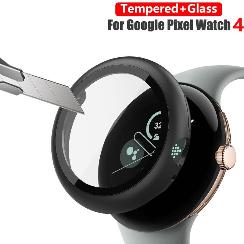 Стекло+Чехол для Google Pixel Watch 4 45мм 41мм PC Чехол Защитный бампер по всему корпусу Закаленное Защита экрана от царапин для Pixel watch4
