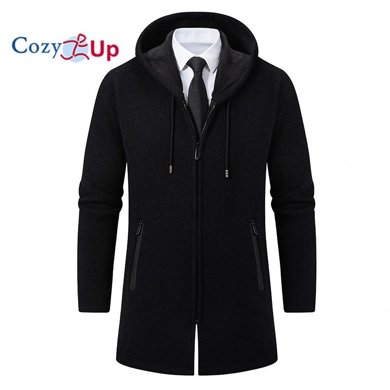 Mens Long Full Zip Fleece Lined Fashion Jacket Knitted Men Regular Fit Hooded Coat