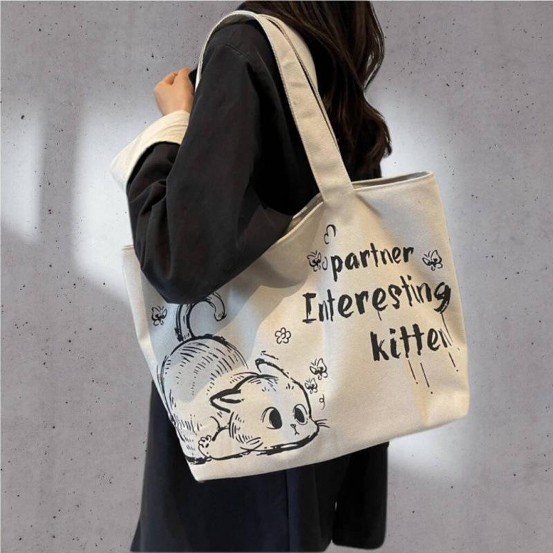 Трендовая большая холщовая сумка-тоут 2025 для женщин - Универсальная сумка через плечо для поездок на работу или для шопинга