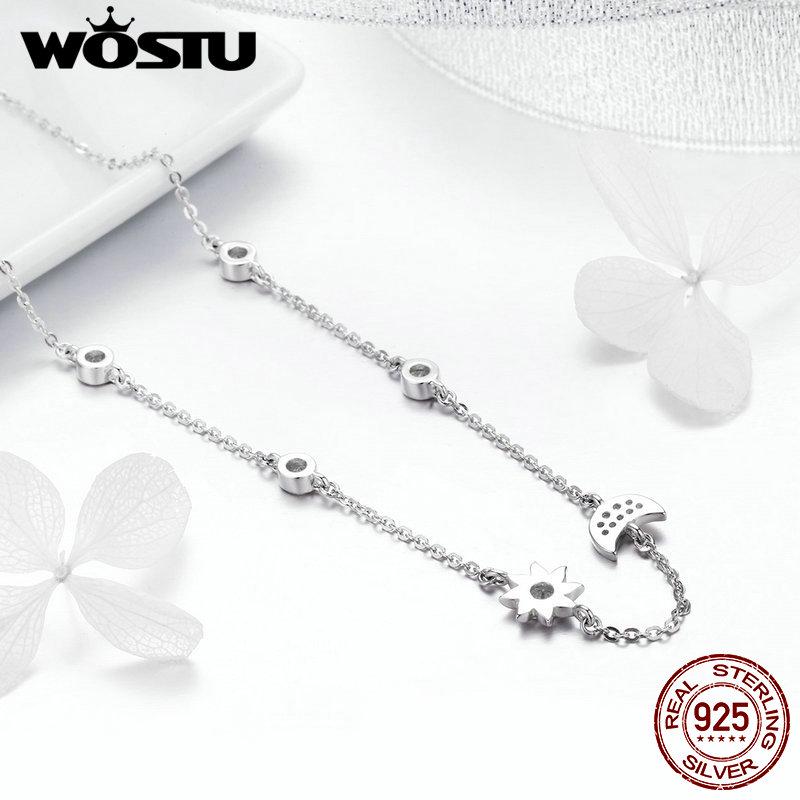 WOSTU Изысканное колье-колье с подвеской из настоящего серебра 925 пробы со сверкающей луной и звездой