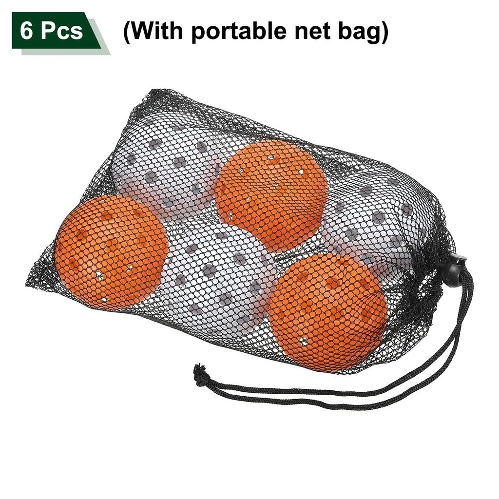 PATIKIL Светящийся в темноте пиклбол 40 отверстий Светящийся в темноте набор пиклболов из 6 штук Мячи для пиклбола для улицы с сетчатым мешком для игры в помещении и на улице Оранжевый