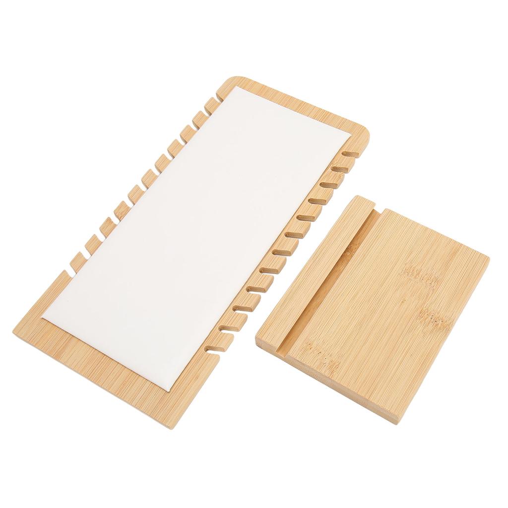 12 Slot Bamboo Necklace Display Stand White PU Panel Vertical Freestanding Jewelry Display Holder