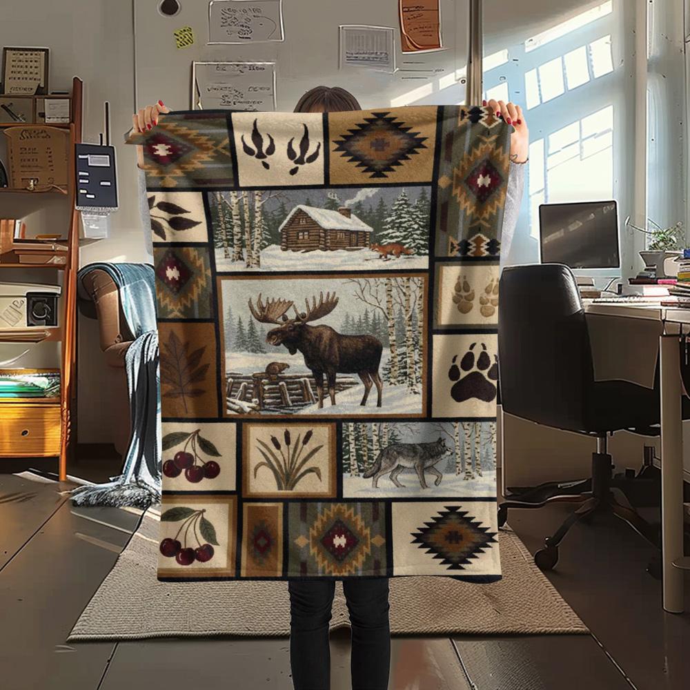 1PC Patchwork style Print FlAannel Blanket, High quality Comfortable for All Seasons, Home Decor, Warmth and Comfort