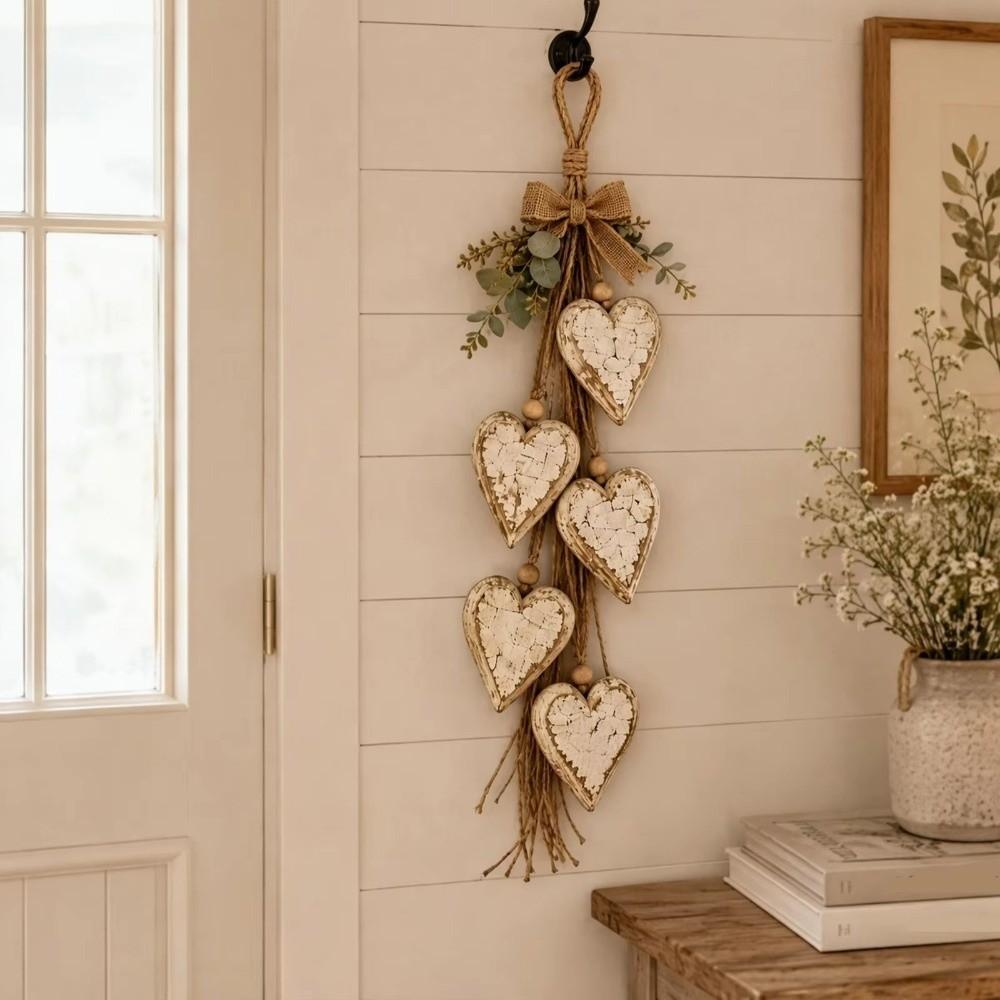 Distressed Pumpkin Door Hanger Fall Maple Leaf Heart String Pendant Layered Wall Decor Indoor