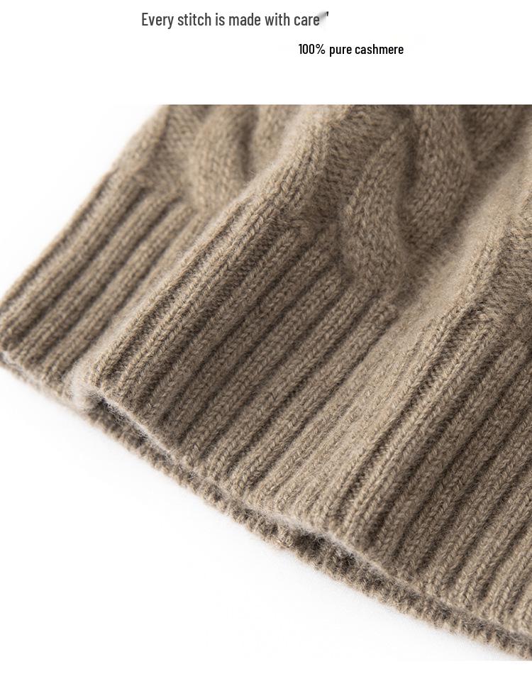 Women's 100% Cashmere Pom-Pom Hat - Three-Strand Winter Knit, Versatile Cable, Warm Ear Protection