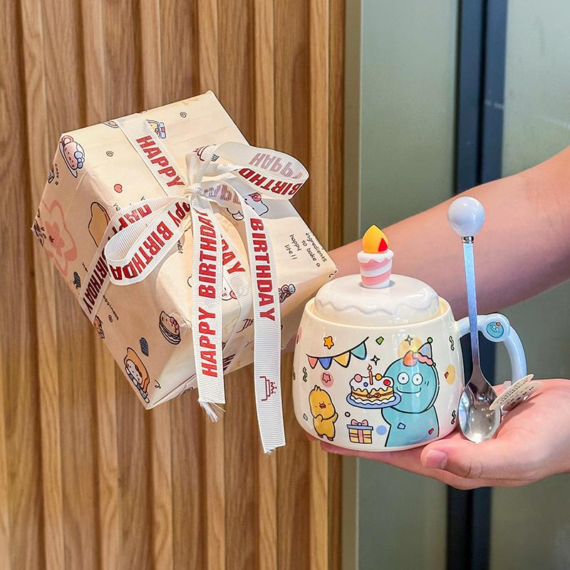 Креативная и милая мультяшная чашка для воды для пары, высококачественная керамическая кружка с крышкой, подарок на день рождения, сувенир