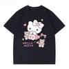 Летняя футболка с мультяшным принтом HelloKitty 2026 года, повседневная хлопковая футболка с коротким рукавом для взрослых и детей, милый кавайный стиль streetwear