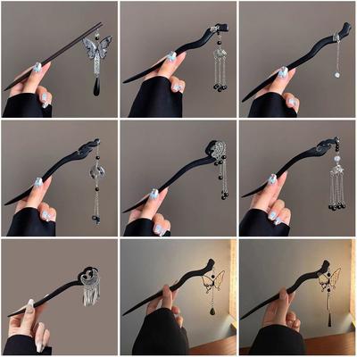 Черные сандаловые палочки для волос Ручная работа Заколка Модные инструменты для укладки волос Женщины Девушки