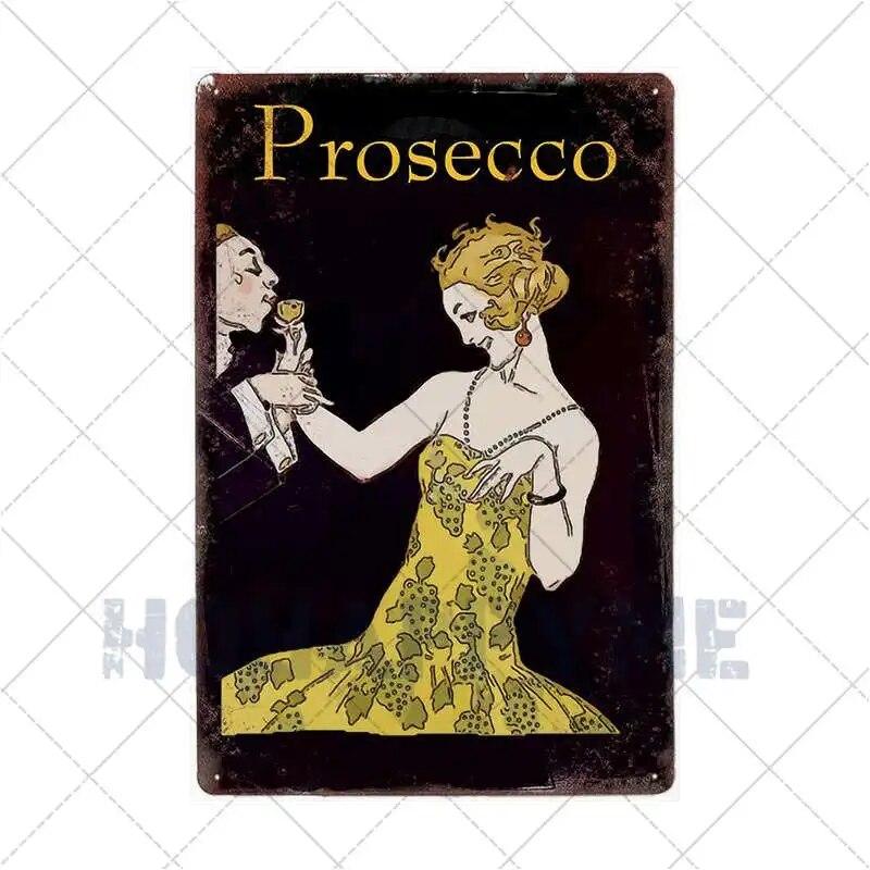 Prosecco O'Clock Metal Tin Signs Plates Cocktails Vintage Plaque Posters Pub Bar Art Wall Decoration Retro Home Decor 20x30cm