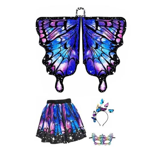 Плащ-бабочка для детей, костюм для косплея, красочный костюм с крыльями феи, развевающимися рукавами, многослойным подолом, карнавальная юбка, маска на Хэллоуин