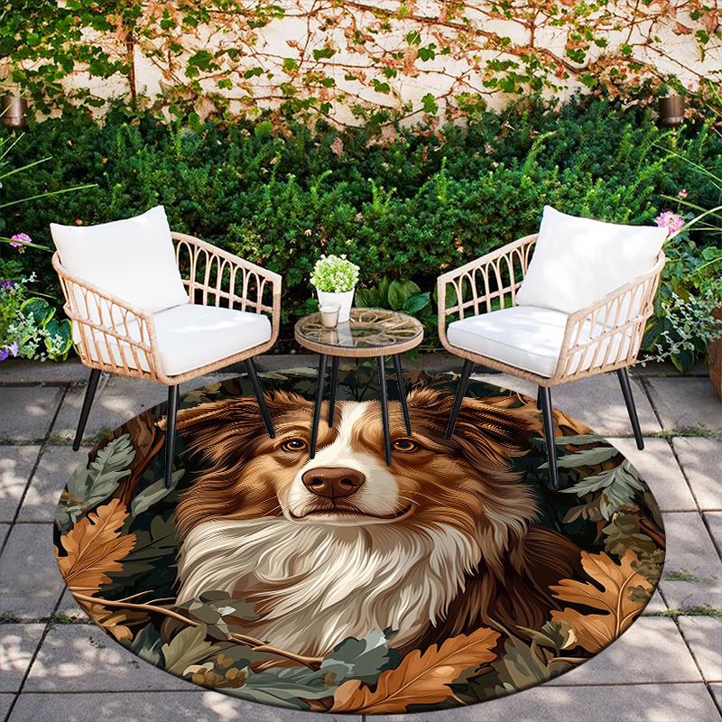 Australian Shepherd and plants pattern round rug,Carpet Rug for Living Room Bedroom Playroom ,Non-slip Floor Mat,Holiday Gifts and Birthday Gifts.
