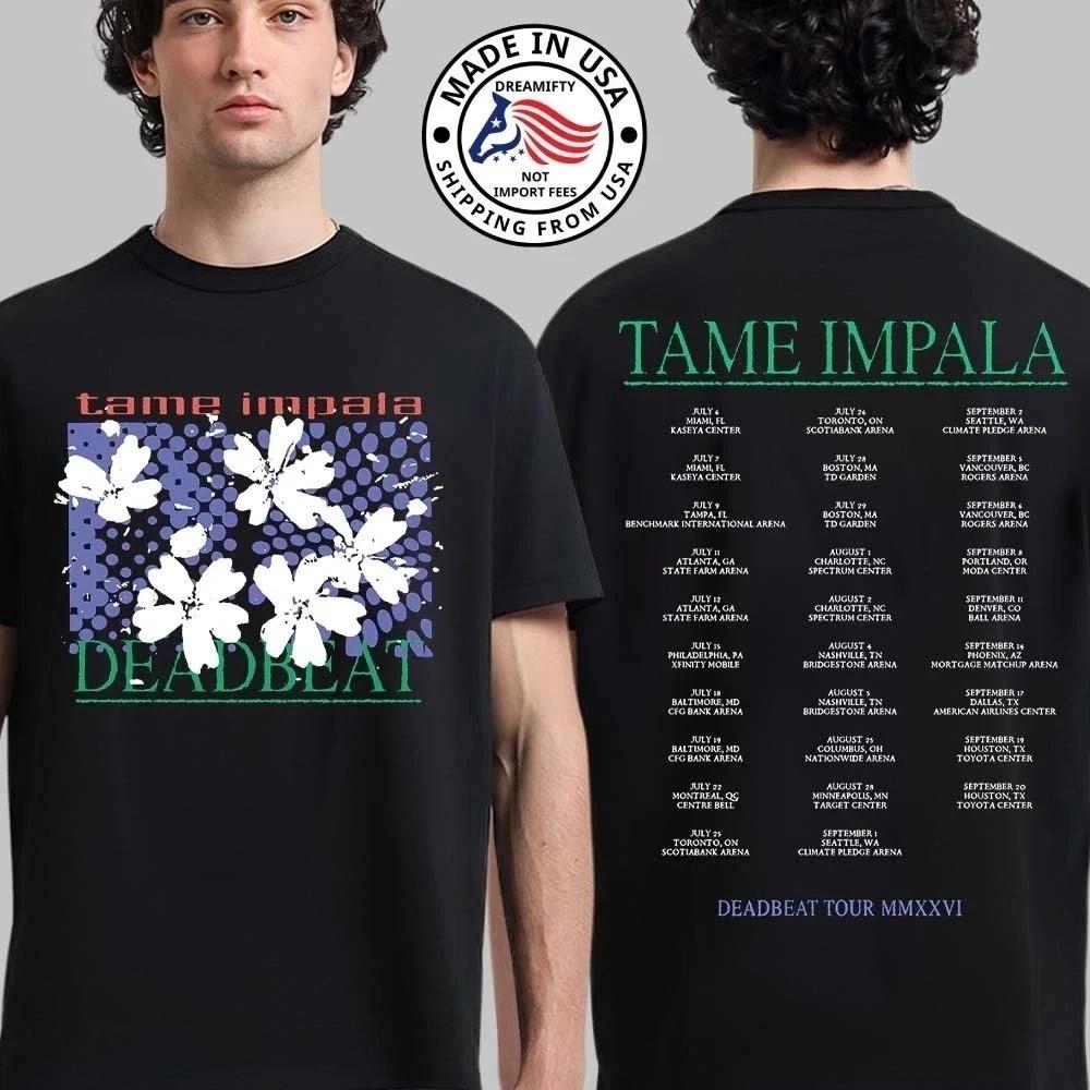 Унисекс Футболка с цветами Tame Impala и Djo Deadbeat Tour 2026