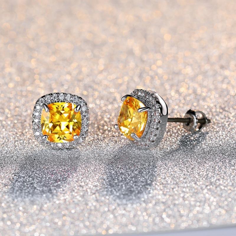 Classic Silver Color Blue White Green Opal Square Stone Earrings Multicolor Crystal Small Wedding Jewelry for Women