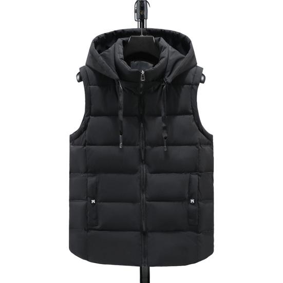 Унисекс хлопковый жилет с капюшоном, воротником-стойкой, завязками на шнурке, без рукавов, застежкой-молнией, жилет с карманами, однотонный утепленный жилет, куртка