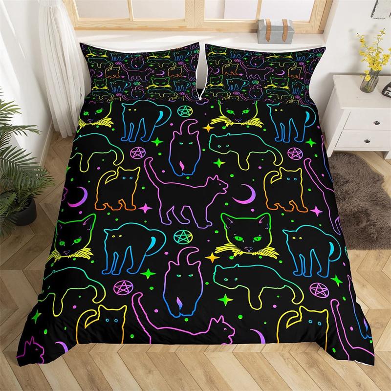 Cute Halloween Cat Duvet Cover Mystery Castle Bedding Collection For Kids Teen Microfiber Misty Forest Bat Quilt Cover Queen Bedclothes