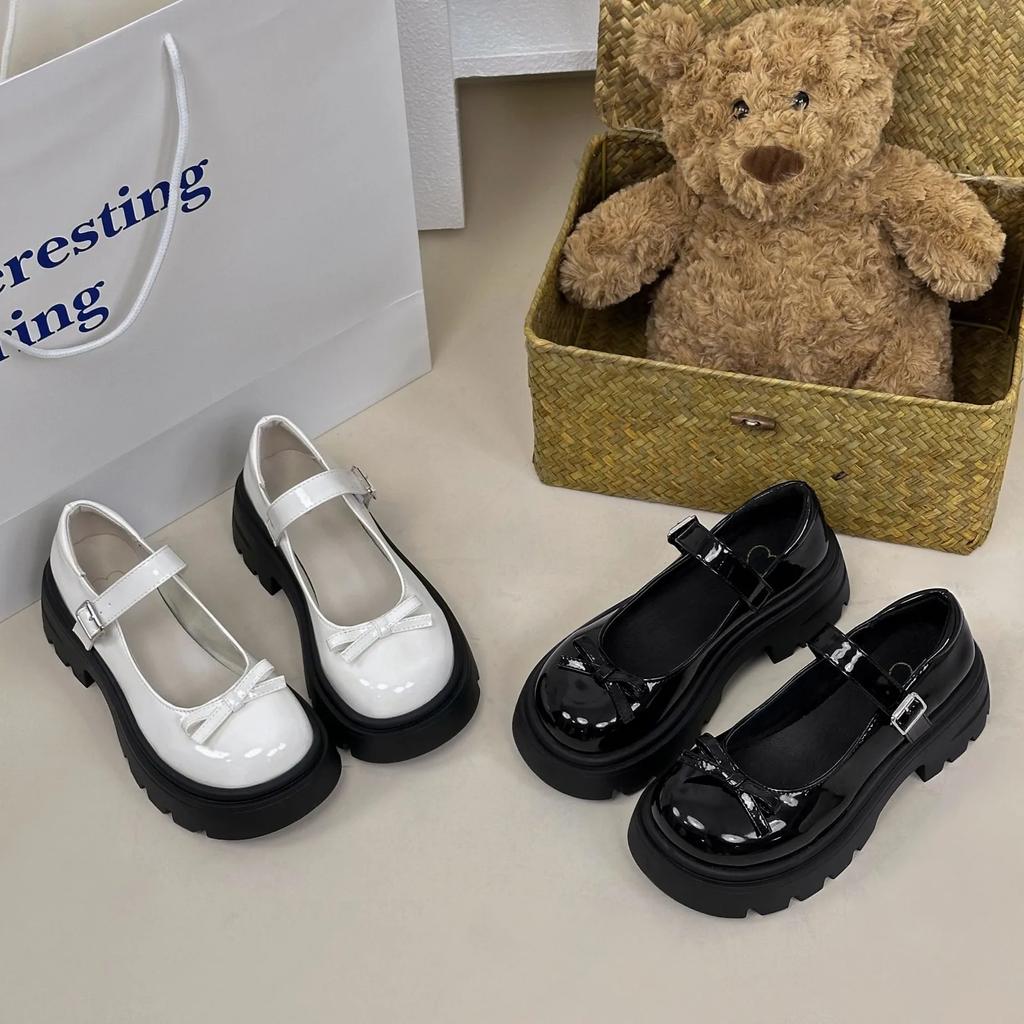 Туфли Мэри Джейн женские новые модные женские туфли-лодочки с пряжкой весна-осень с круглым носком однотонные повседневные туфли с бабочкой на платформе