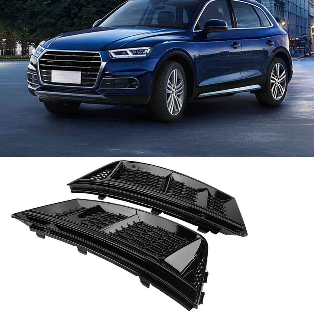 2pcs for S4 Style Glossy Black Front Bumper Fog Light Grilles for A4 B9 2017‑2018