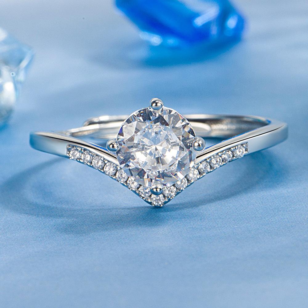 Fashion Princess Crown Zircon Open Ring Women's Wedding Ring Imitation Mozambican Diamond Ring