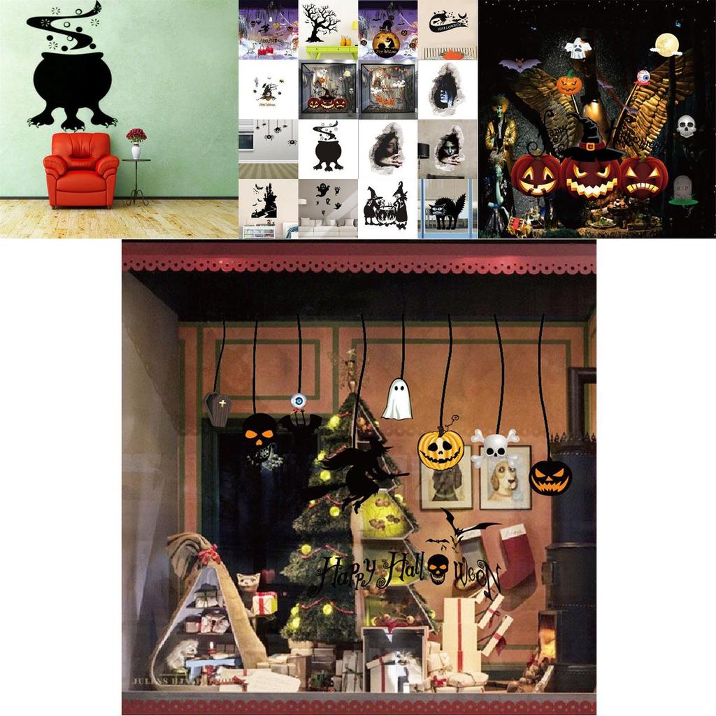 Removable Halloween Diy Wall Stickers With Fire Retardant Pvc Pumpkin Witch Decal