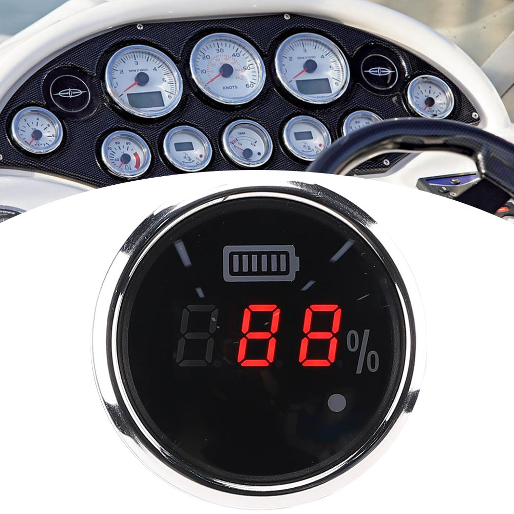 52Mm 2in Battery Digital Gauge Waterproof AntiFog Meter 12V with Smart Alarm for Ships Electric Vehicles Boats(Black