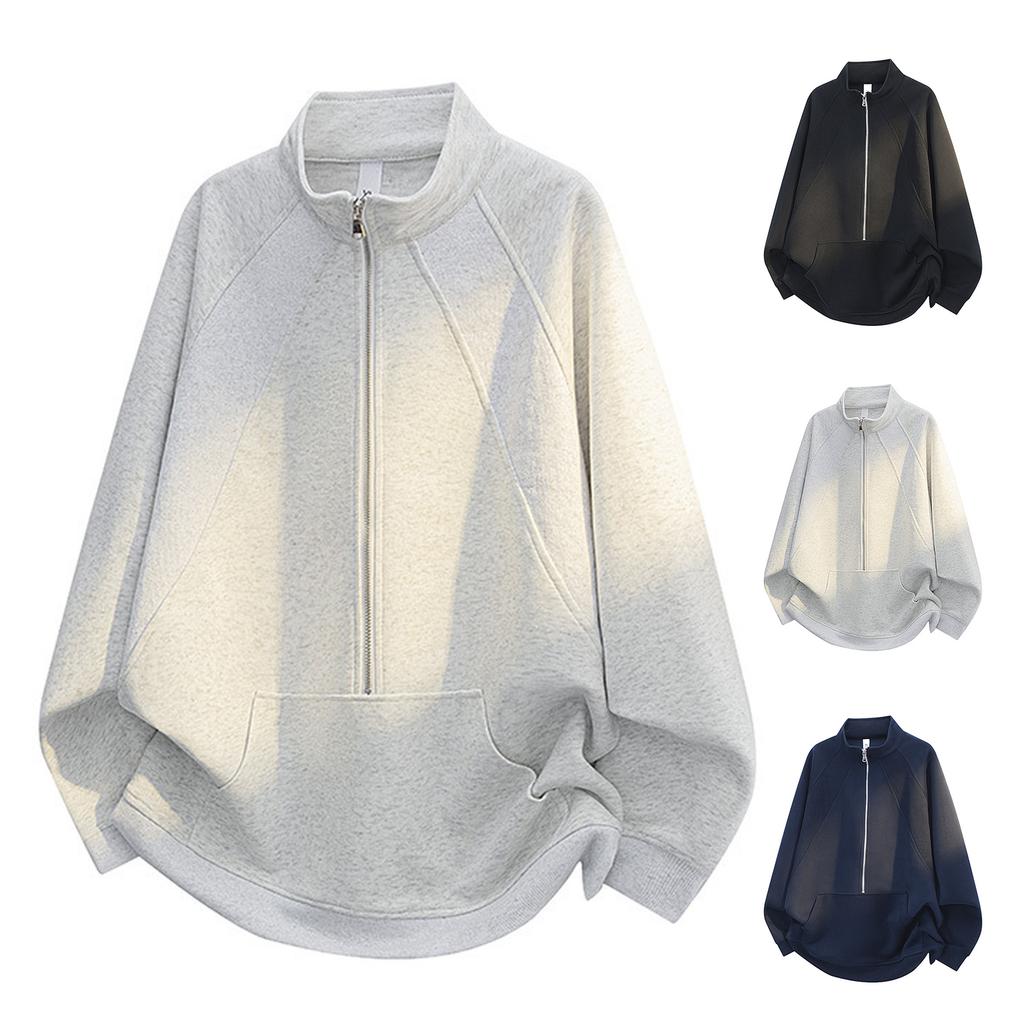 Свитшот с длинными рукавами и воротником-стойкой на молнии до середины — это модный и универсальный повседневный топ.