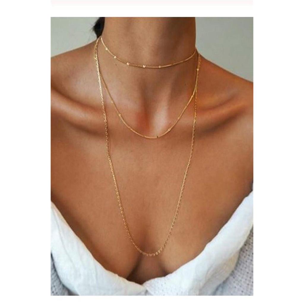 Комбинированное ожерелье золотого цвета. Комплект комбинированной цепочки, состоящий из 6 женских ожерелий - 2913