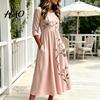 Floral Dresses for Spring Autumn Long Sleeve Bohemian Maxi Dress Women, Casual Vintage A Line Fashionable with Cardigans Midi Waist Cinching