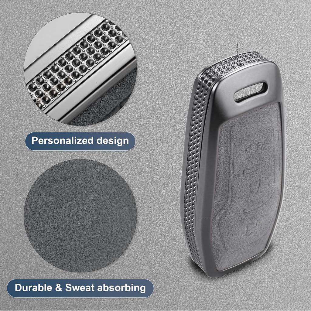 YO&YOYE Compatible With Ford Key Fob Cover With Keychain Leather Key Case Protector (Model3, Grey)