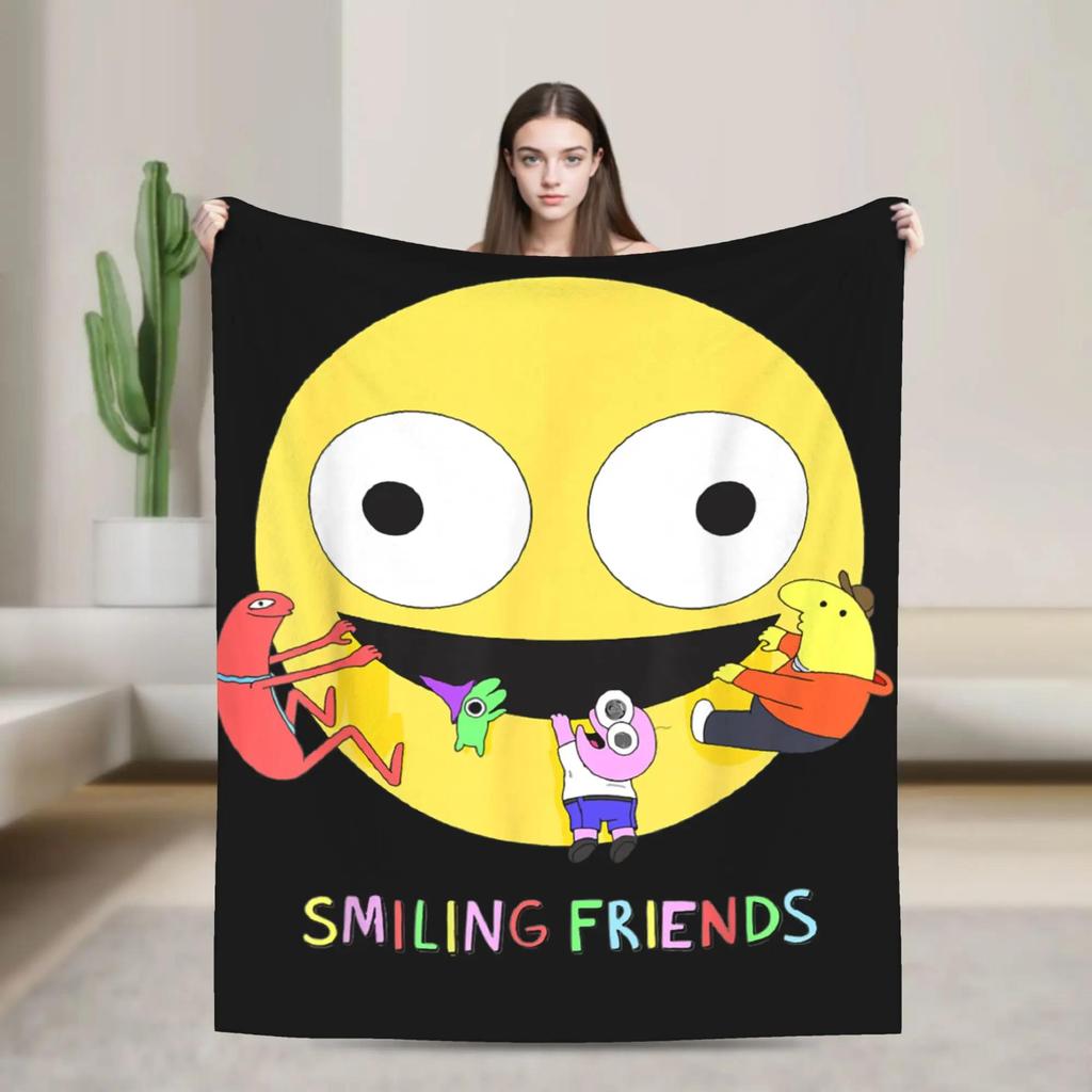 Soft Flannel Throw Blanket for Students Airplane Travel Living Room Sofa Bed Smiling Friends Ducks Design