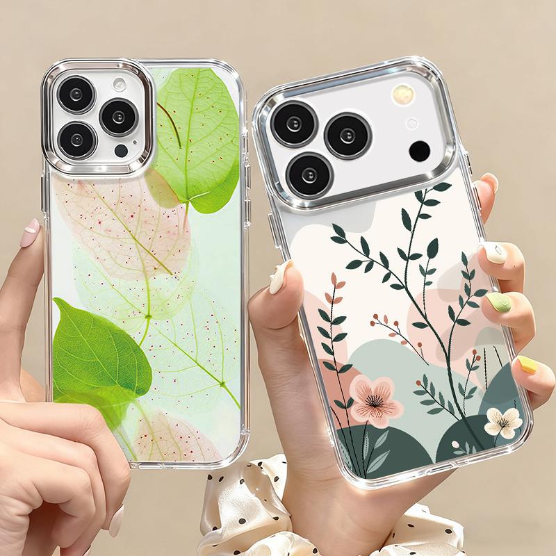 INS Акварельный Цветочный Чехол Для iPhone 17 Pro Max iPhone 16 15 14 13 Pro Max 11 17e 16e Позолоченная Рамка Камеры Прозрачная Мягкая Силиконовая Задняя Крышка