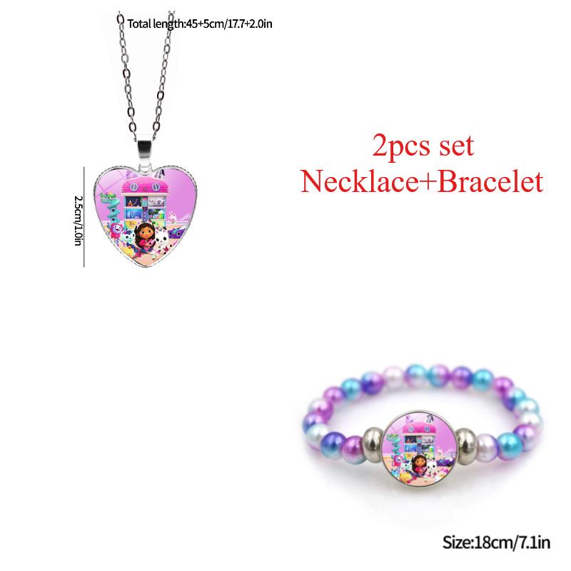1/2Pcs Cute Gabby Dollhouse Beaded Bracelet Heart Shape Necklace Anime Figure Bracelets Choker Birthday Fans Gift Party Favor