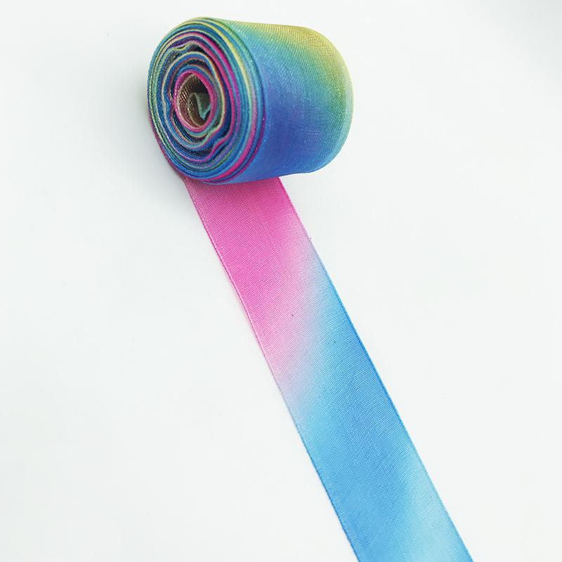 25 мм Радужная Постепенно Меняющая Цвет Красочная Лента из Снежной Пряжи, Декоративная Свадебная Подарочная Лента из Пряжи Эжен, Прозрачная Сетчатая Лента