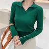 Polo Neck Knitted Pullovers Sweaters Women Autumn Winter Primer Shirt Long Sleeve Turn-Down Collar Short Jumper Tops Solid One Size