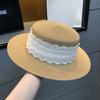 Женская французская плетеная соломенная шляпа с плоским верхом, широкими полями, с кружевом, летняя пляжная, защитная от солнца, для использования на открытом воздухе