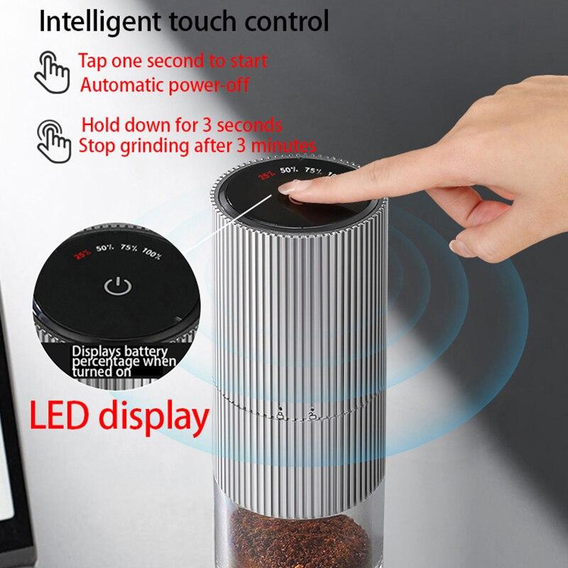 Electric Coffee Grinder LED Display Baking Paint Pulverizer Black Pepper Grinder Rechargeable Portable Automatic Machine