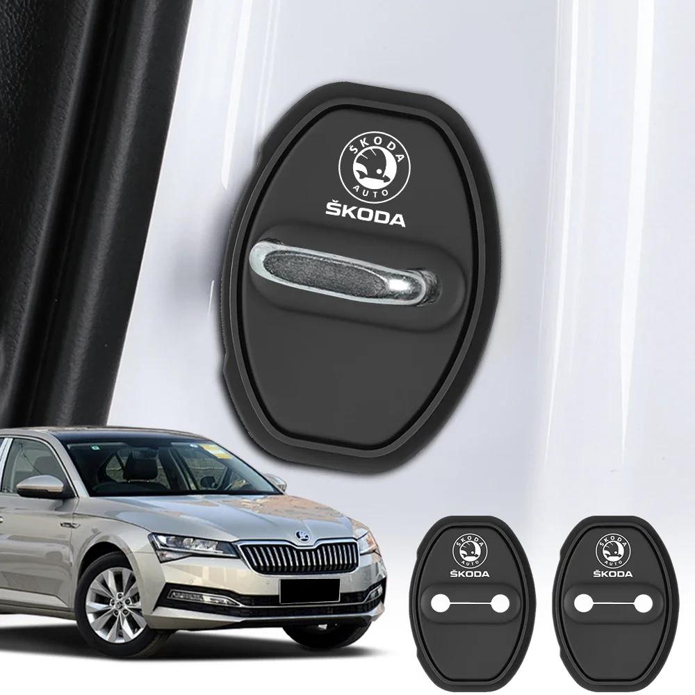 LQLT3 2/4pc Car Door Mute Damping Cushion Silicone Door Lock Buckle Door Protective Cover For Skoda Rapid Fabia 1 2 Karop Kamiq Superb