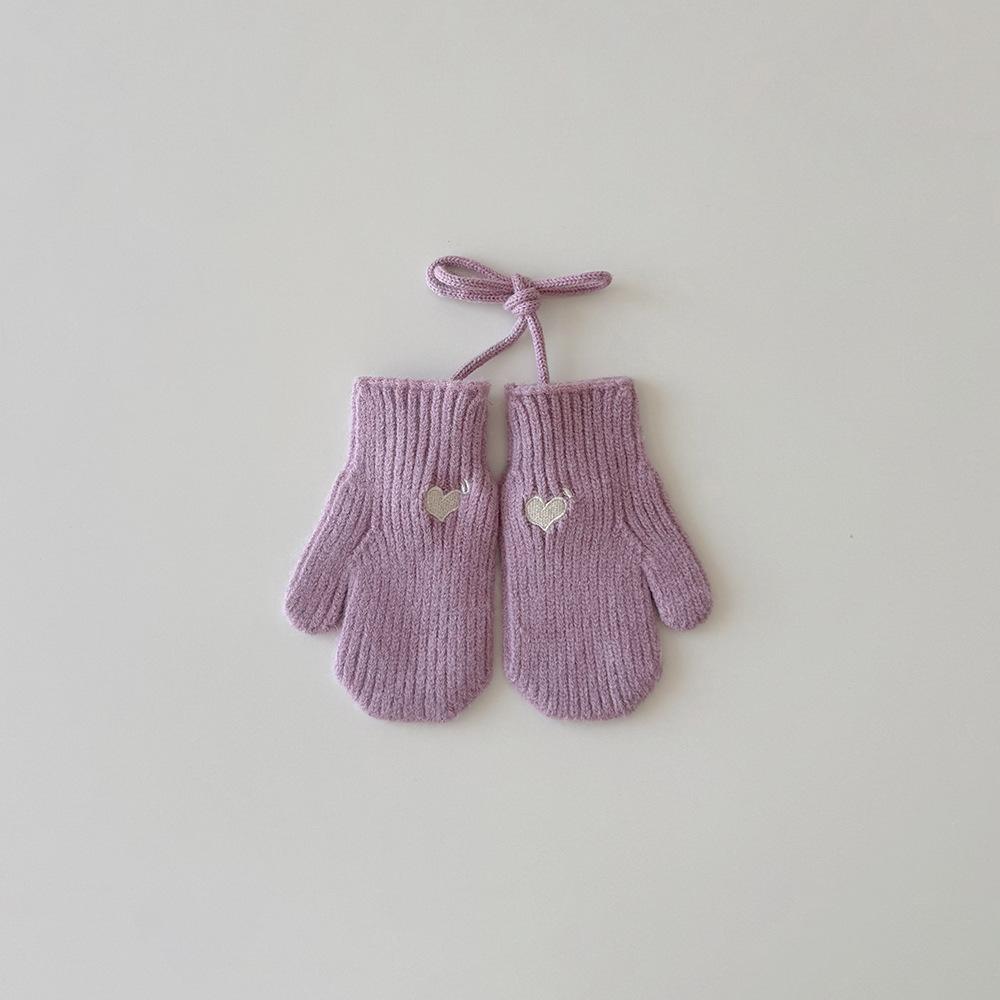 Korean Style Kids Mittens with Love Heart Pattern Ins Fashion Winter Gloves with Anti-Loss Neck Cord Warm Baby Toddler Mittens