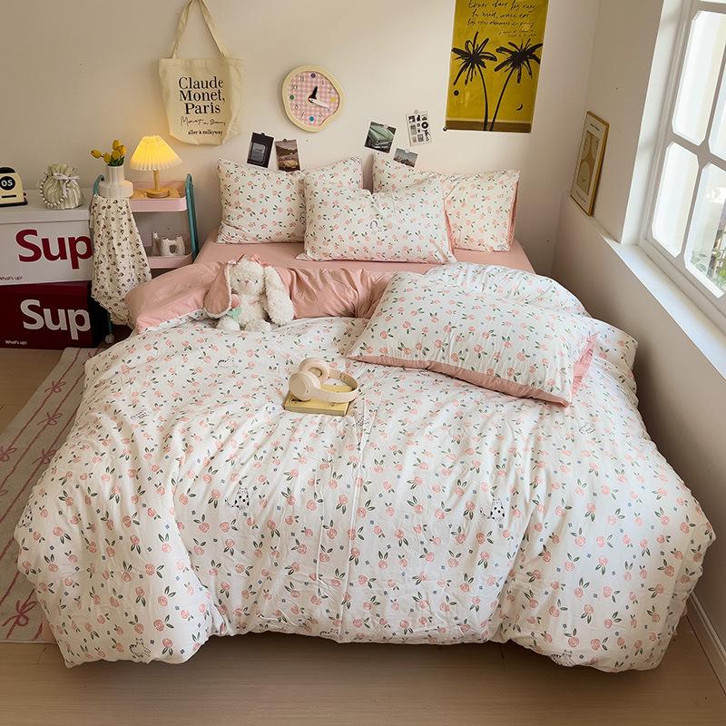 Class A Sleeping Naked, Maternal And Infant Grade Four-Piece Set, Pure Cotton Dormitory 3Pcs Set, Washed Cotton Quilt Cover, Bed Hat Model