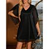 Summer V-neck Loose Waist Sequin Black Dress Women Elegant Short Sleeve Evening Sexy Party Dresses Women Fashion Vintage Slim Fit Casual Dress 25942