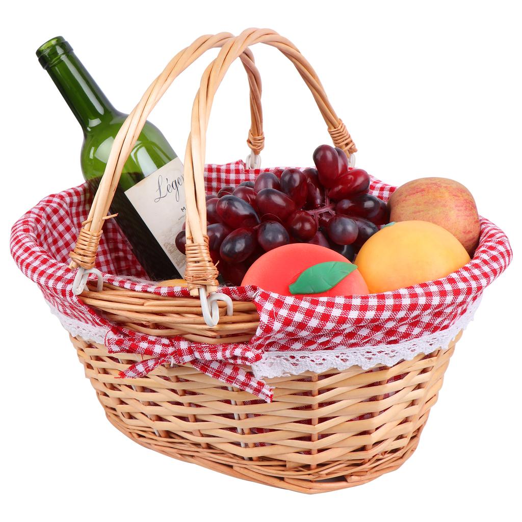 Плетеная корзина для пикника с двойными складными ручками, корзина для пикника из ивы