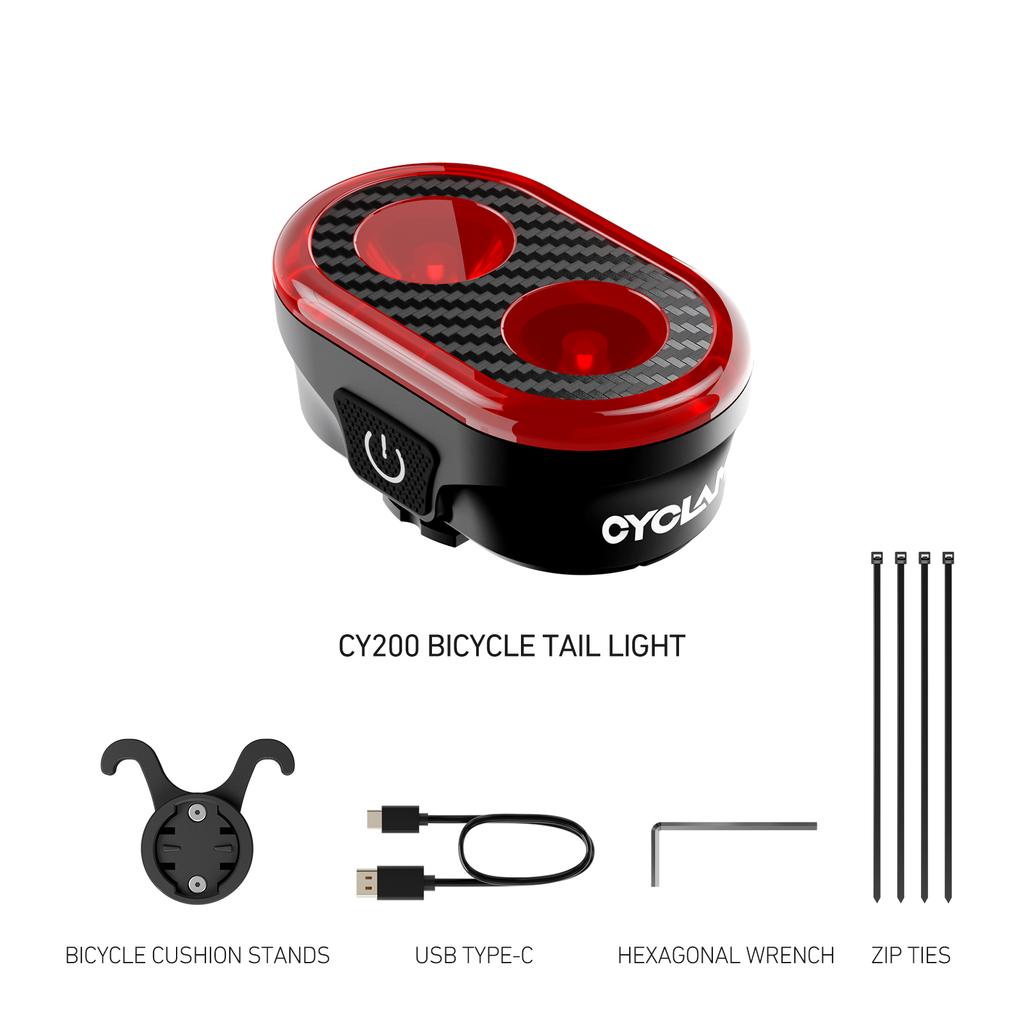 CYCLAMI CY200 Умный задний фонарь для велосипеда с датчиком торможения, водонепроницаемый IPX6, светодиодный, с зарядкой, аксессуары для велоспорта