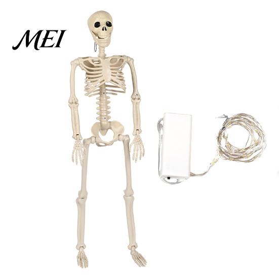 Life Size Posable Skeleton 36 Inches LED Light Up Halloween Skeleton, 3FT Full Body Props Plastic Human Bones with Movable Joints for Haunted