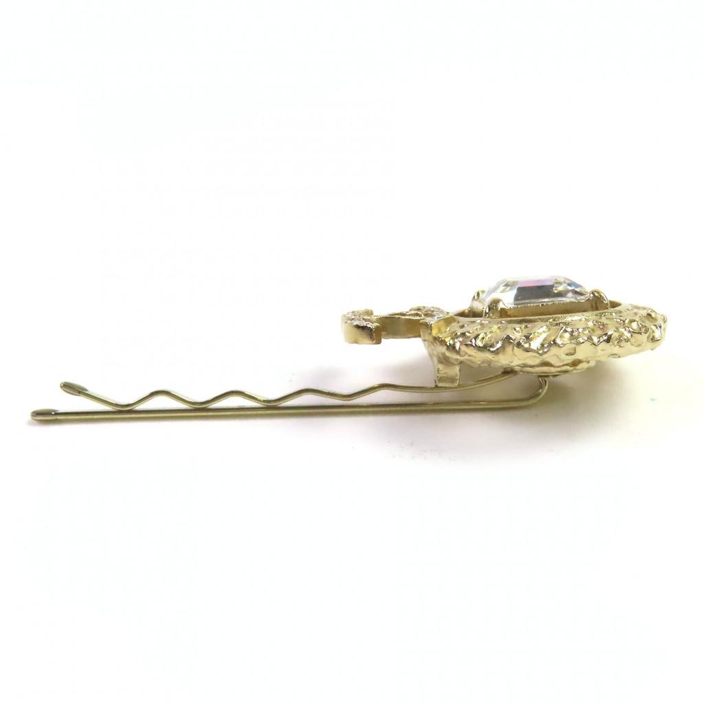 Excellent CHANEL hair accessory COCO Mark Rhinestone Beaded Hairpin gold 22C Used