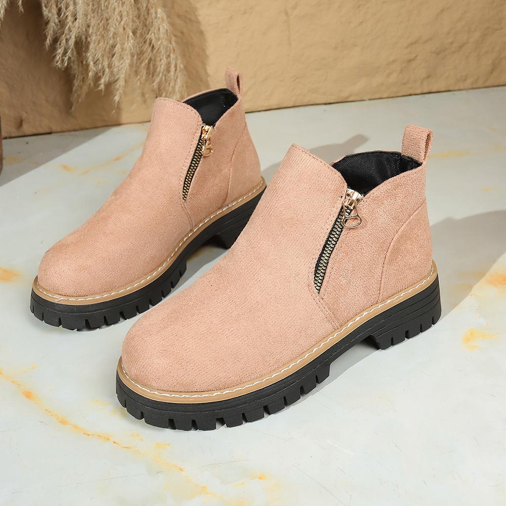 2025 ботинки мартин с круглым носком и боковой молнией, короткие ботинки на толстом каблуке, новые осенне-зимние, большого размера, женские короткие ботинки для внешней торговли