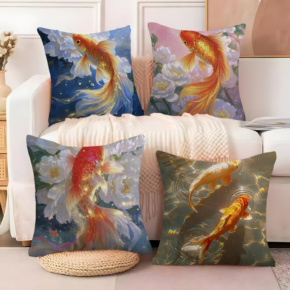 Auspicious koi carp Cushion Cover Soft Plush Fabric Double-Sided Printed Sofa Cushion Cover for All Seasons Home Decor Gift