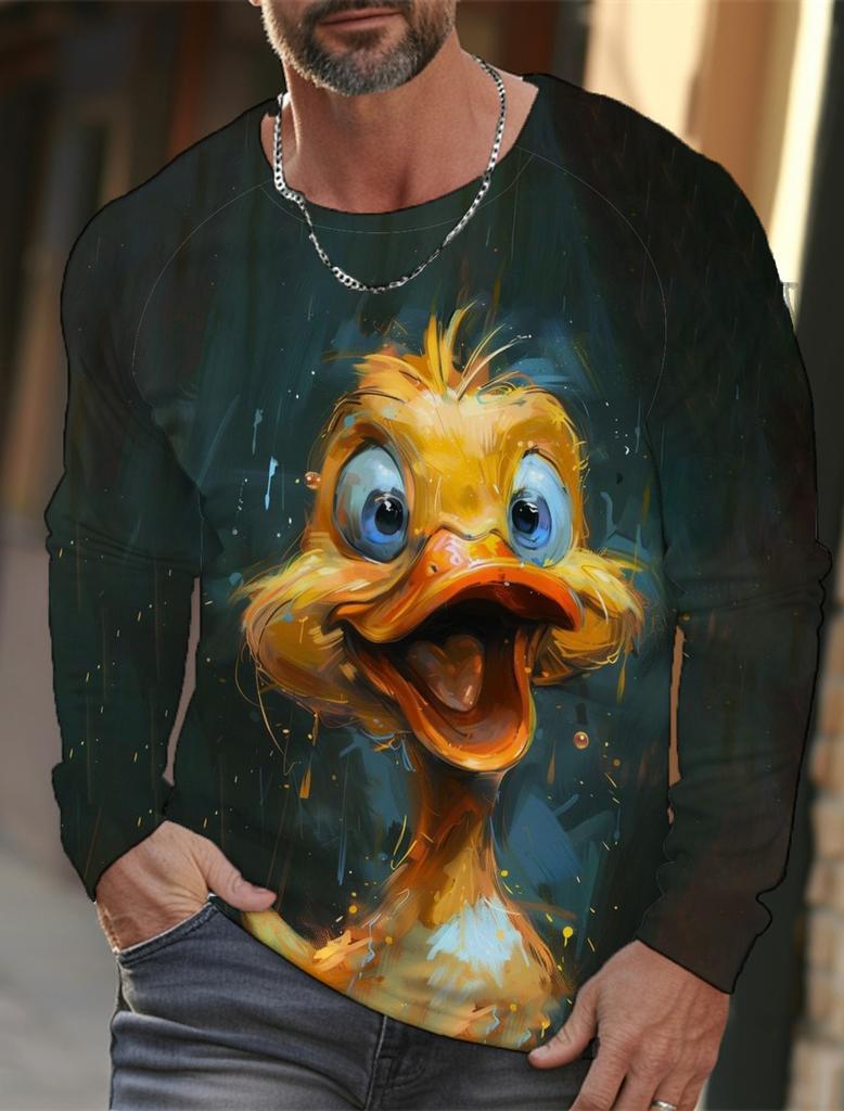 Funny 3D Animal Print Mens T Shirt Hip Hop Trend Harajuku Street Clothes Autumn Loose Top Fashion Cotton Long Sleeve T-shirt Men