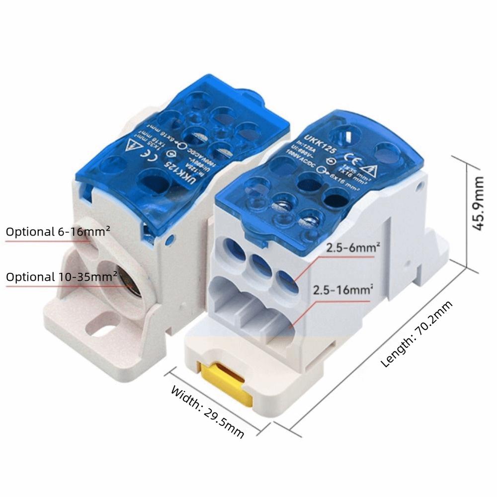 690V 125A DIN Rail Terminal Block Brass Conductor Positions Screw Terminal Terminal Block Distribution Box Blue Junction Box