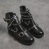Women Fashion Rivet Belt Buckle Ankle Boot Student Casual Large Size Single Boot