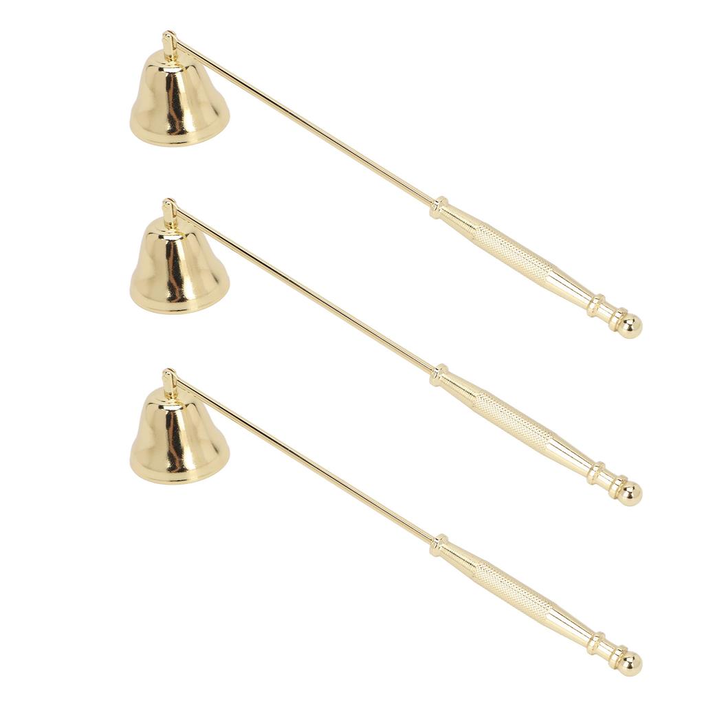 3 шт. Гаситель для свечей, золотистое железное покрытие, в форме колокольчика, длинная ручка, гаситель для свечей, фитиль для свечей