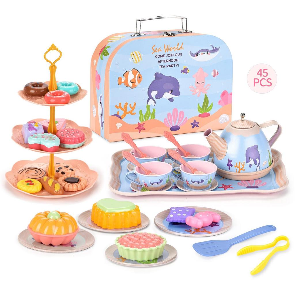 Dinosaur Childrens Play House Toys Pretend Play Afternoon Tea Plastic Unicorn Cup Dessert Cake Toy Collection